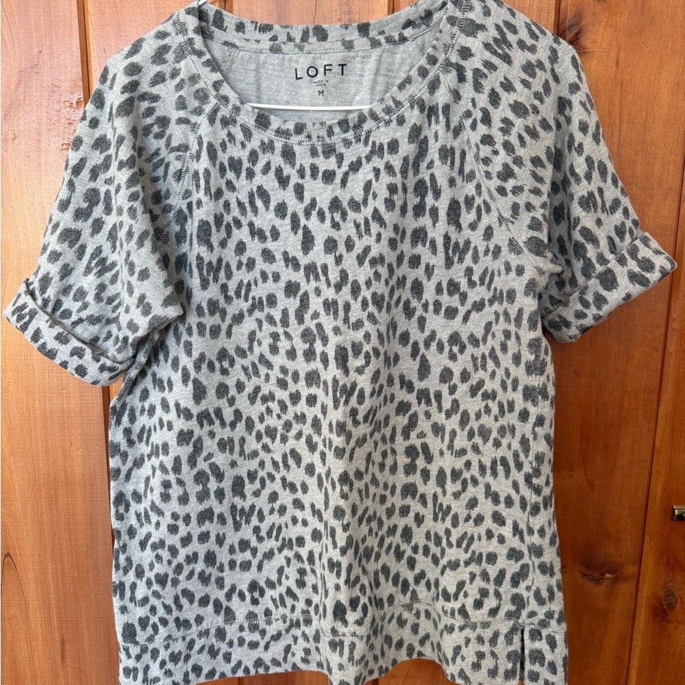 LOFT Black and Gray Animal Print Short Sleeve Top